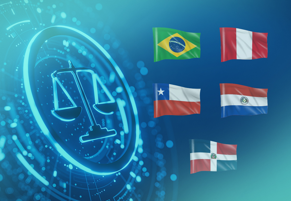 iGaming Regulation with Flags of Brazil, Chile, Peru, Paraguay, and the Dominican Republic