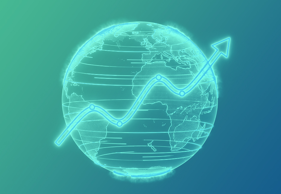 World Map with Growth Arrow
