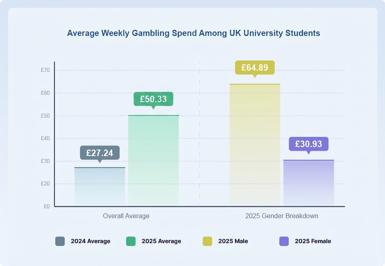 Chart Showing Average Weekly Gambling Spend Among UK University Students