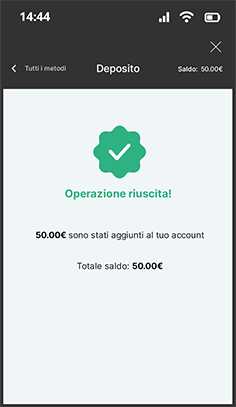 Deposito Apple Pay accreditato sul conto di gioco 888casino