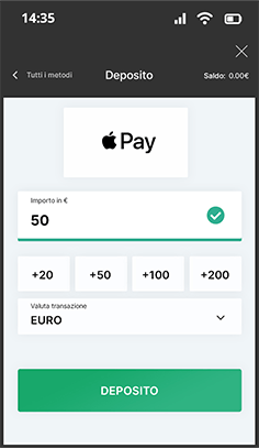 Selezione dell'importo del deposito con Apple Pay su 888casino