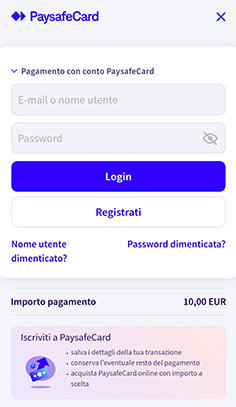 Reindirizzamento da AdmiralBet alla pagina paysafecard