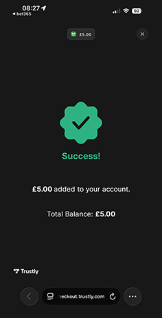 Confirm the Trustly Deposit to bet365