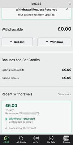 Casino Cashier with Submit Withdraw Request