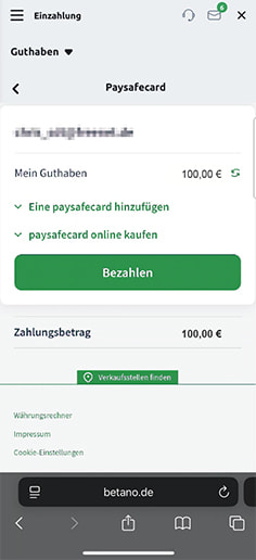 Schritt 3 zur Einzahlung mit PaysafeCard im Betano Casino: Zahlung bestätigen.