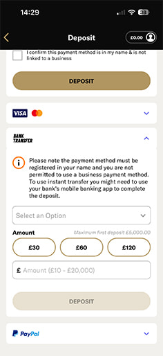 Select Bank Transfer from the BetMGM Cashier Section