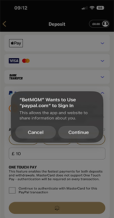 BetMGM PayPal Redirection