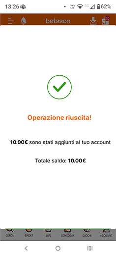 Conferma deposito con PostePay su Betsson