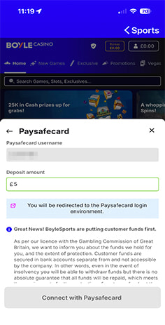 Boyle Casino Cashier with Deposit Amount