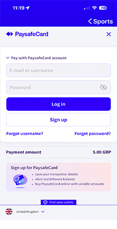 Boyle Casino Redirected to PaysafeCard Login Page