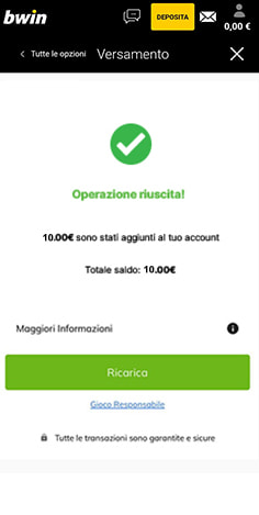 La conferma dell'accredito del deposito con paysafecard