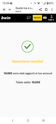 Conferma deposito con Postepay su bwin