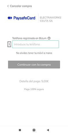 Inicio de sesión en la cuenta PaysafeCard para pagar en bwin