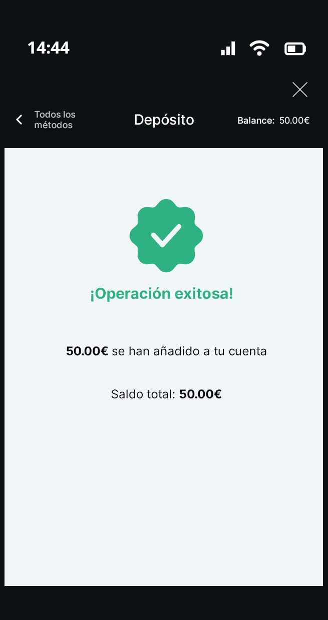 Confirmación del depósito con PaysafeCard en Casino777