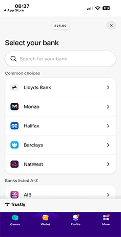 Bank Selection for the Trustly Deposit at Casumo