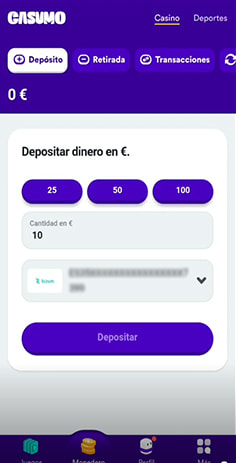 Introducción del número de teléfono asociado con Bizum en Casumo