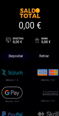 Selección de Bizum como forma de pago en Gran Madrid Casino Online