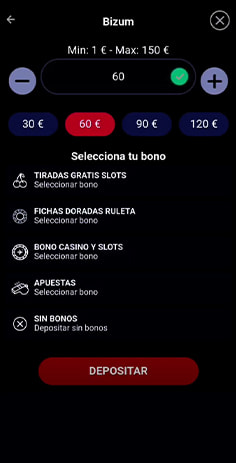 Elección del importe del depósito en Gran Madrid Casino Online