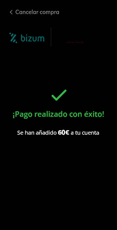 Mensaje de confirmación de la transacción con Bizum en Gran Madrid Casino Online