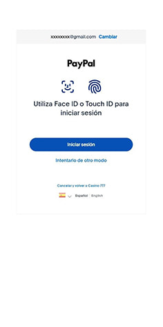 Verificación de identidad para iniciar sesión en PayPal y depositar en Casino777