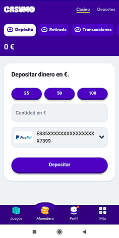 Cajero de Casumo con el botón Depositar
