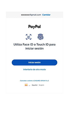 Inicio de sesión en PayPal para la autorización del pago en Casumo
