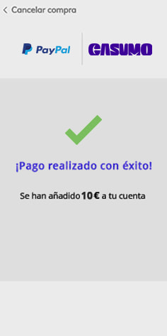 Confirmación del depósito con PayPal en Casumo