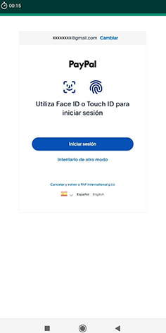 Inicio de sesión en PayPal para realizar un depósito en casino Paf