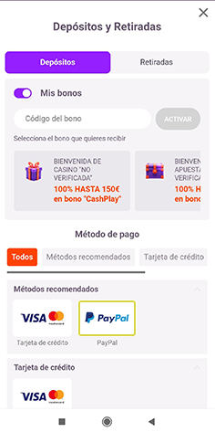 Cajero con los métodos de pago disponibles en TonyBet