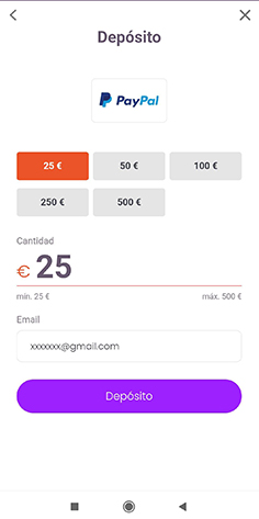 Selección de la cantidad del depósito en el cajero de TonyBet