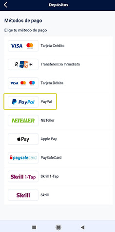 Cajero con los métodos de pago disponibles en William Hill