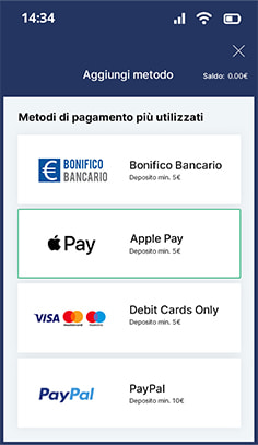 La cassa del casinò Eurobet con Apple Pay tra i metodi di pagamento