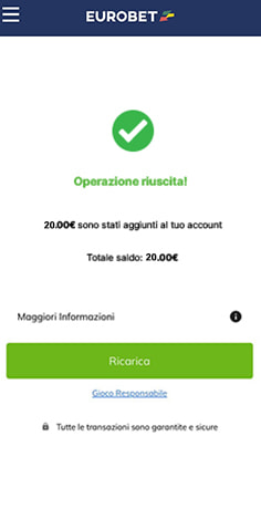 Conferma deposito con paysafecard su Eurobet