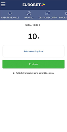 L'invio della richiesta di prelievo sul casinò Eurobet
