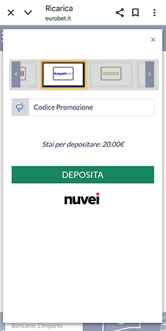 La cassa del casinò Eurobet con metodo paysafecard