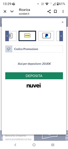 La cassa del casinò Eurobet con selezione di Postepay
