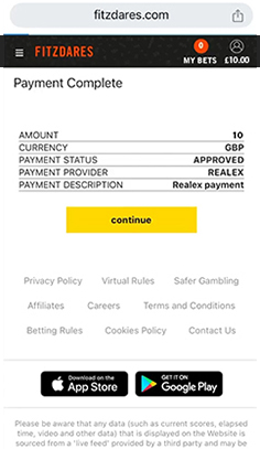 Confirm the Apple Pay Deposit to Fitzdares Casino