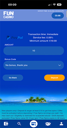 Fun Casino Select Deposit Amount