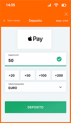Selezione dell'importo del deposito con Apple Pay su Gioco Digitale