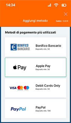 La cassa del casinò GoldBet con Apple Pay tra i metodi di pagamento