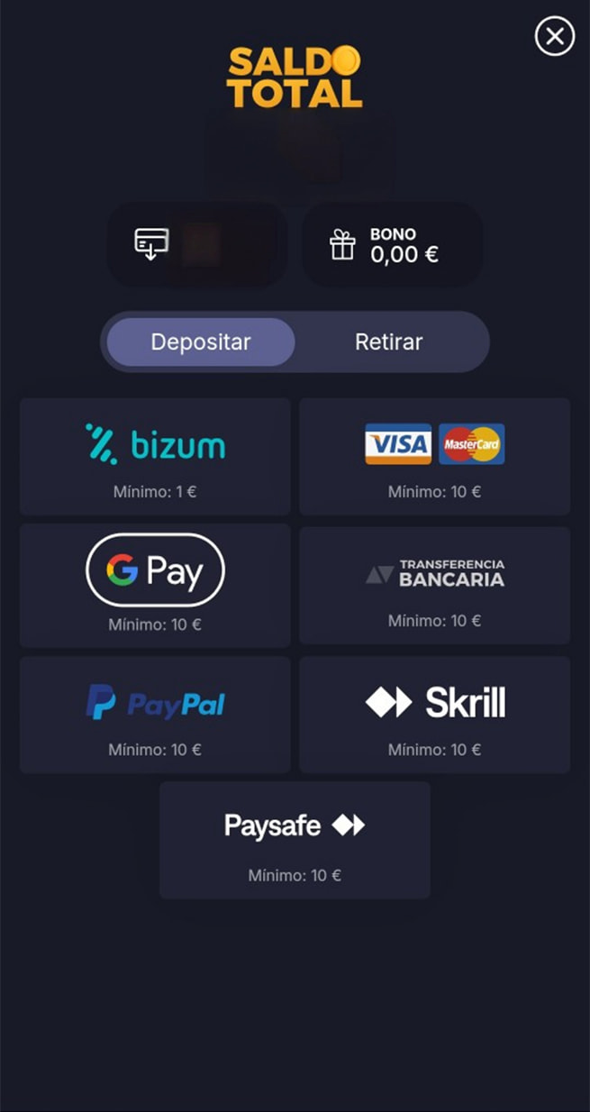 Cajero de Gran Madrid Casino Online con PaysafeCard entre los métodos de depósito