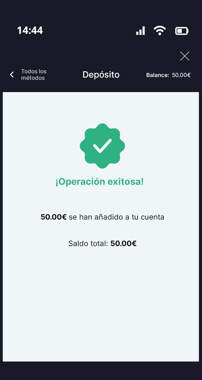 Confirmación del depósito con PaysafeCard en Gran Madrid Casino Online