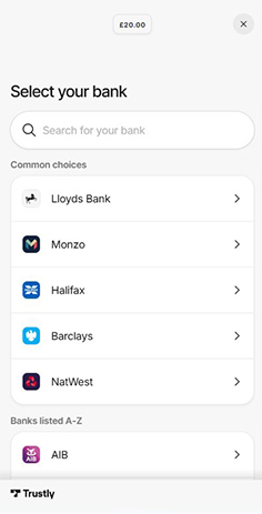 Choose Your Bank for the Trustly Deposit at Grosvenor