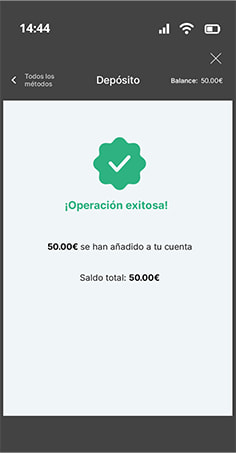 Confirmación del depósito con PaysafeCard en Interwetten