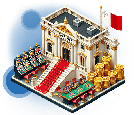 Animated Casino in Malta with Table Games and a Maltese Flag