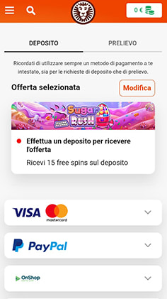 La cassa del casinò LeoVegas con metodi pagamento