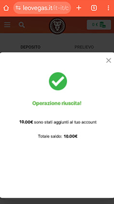 Conferma deposito con paysafecard su LeoVegas