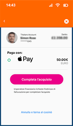 Schermata di conferma Apple Pay con Face ID su LeoVegas