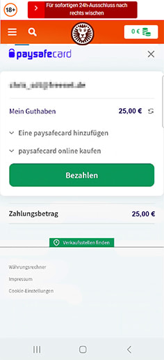 Schritt 3 zur Einzahlung mit PaysafeCard im LeoVegas Casino: Zahlung bestätigen.