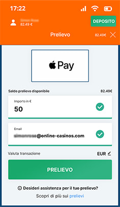 Il saldo disponibile con Apple Pay sul casinò LeoVegas